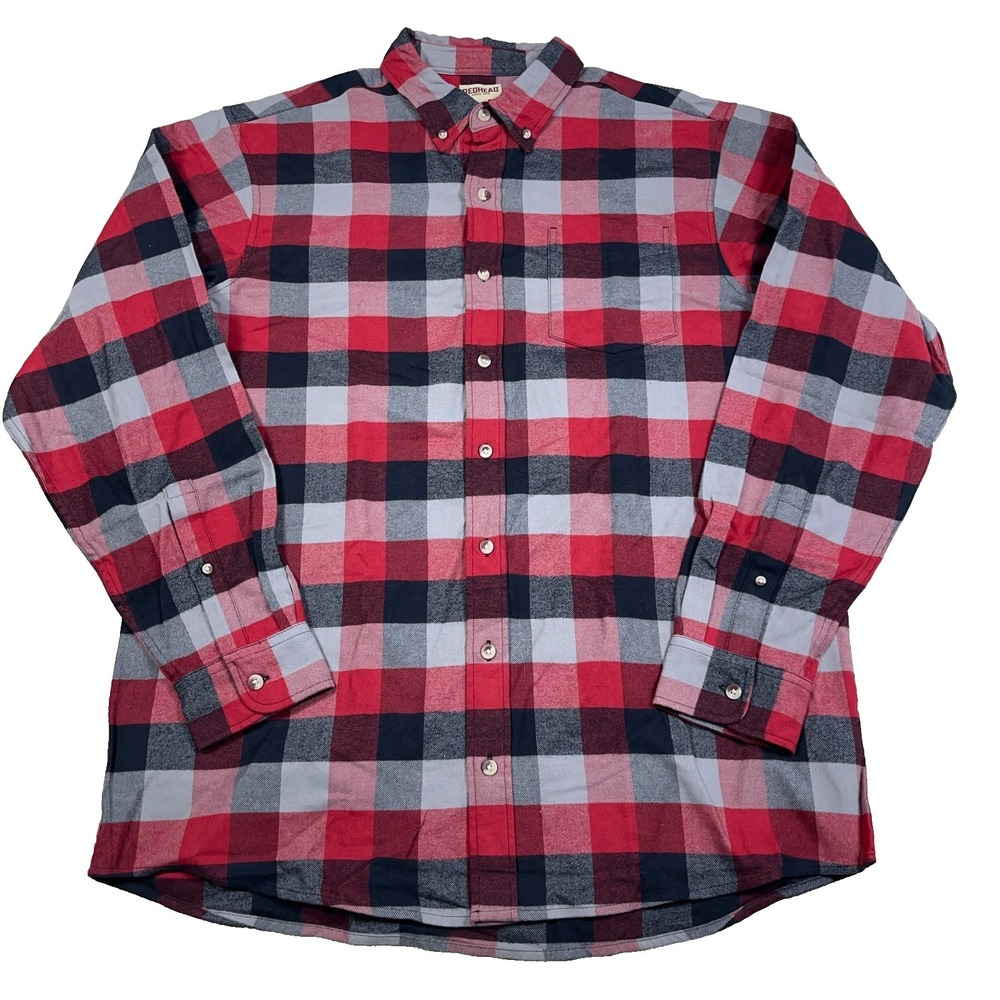 Redhead Flannel Shirt Men XLT‎ Red Black Button Up Buffalo Plaid Camp Casual